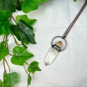 Copper Electroformed Quartz & Heated Amethyst Crystal Point Necklace